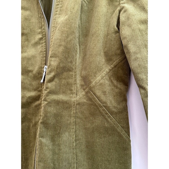 7 For All Mankind Olive Green Corduroy Zip Front Long Sleeve Coat Size 6 - Picture 5 of 8